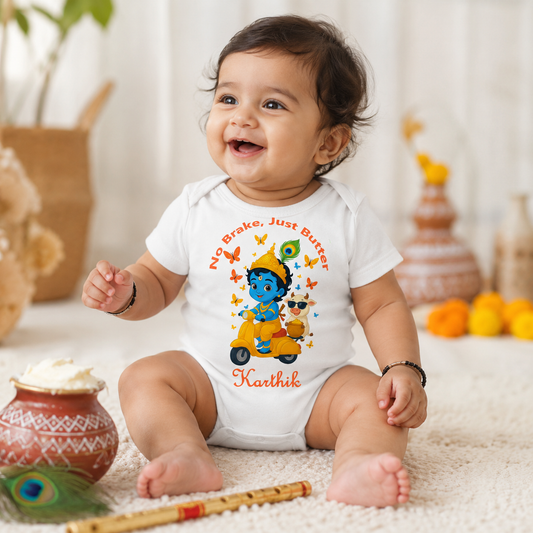No Brake just butter with customised baby name_ White Onesie