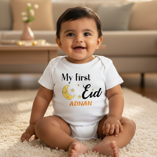 Newborn & Baby Clothing | Baby Eid Mubarak Baby Onesie With Personalized Name | Soft Cotton
