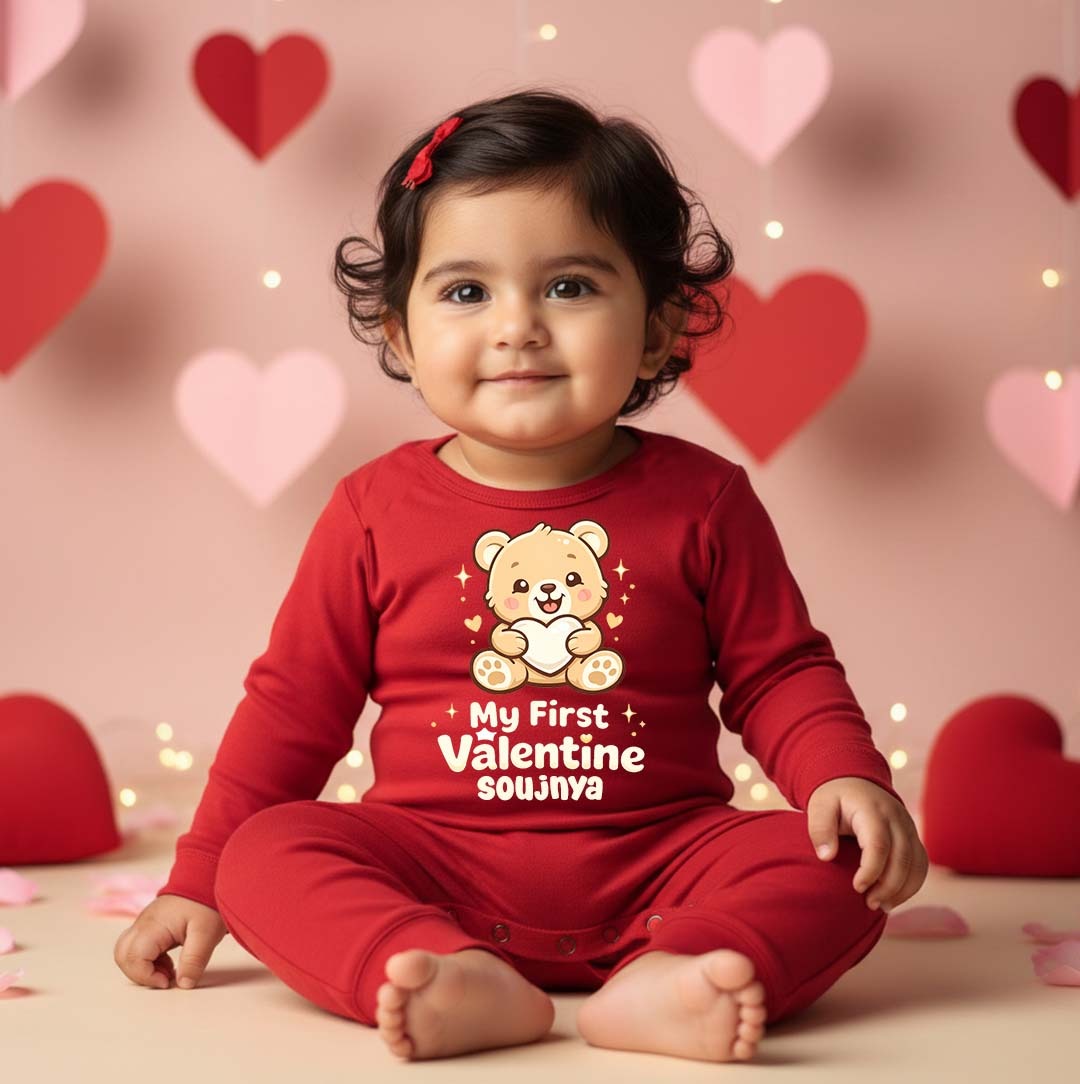 New Born & Baby Clothing | Baby’s First Valentine With Customized Baby Name  | Soft Cotton