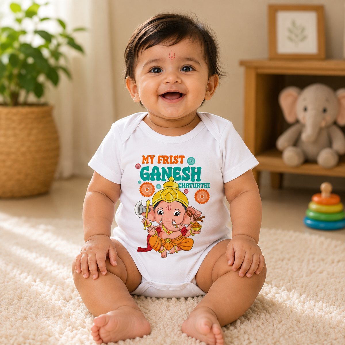 My First Ganesh Chaturthi_ White Onesie