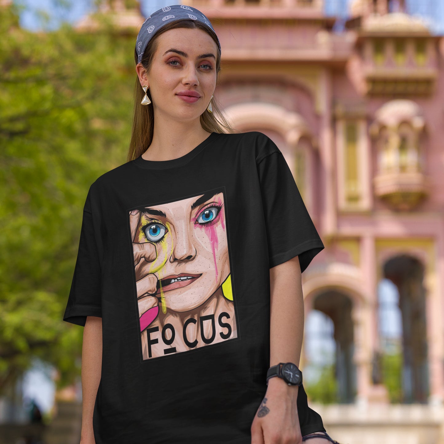 Focus Women Oversized Black Tee