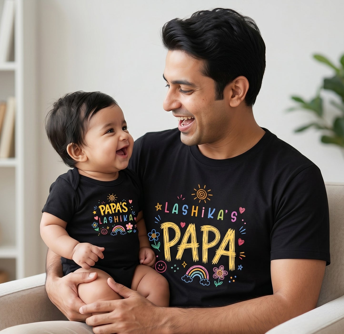 New Born & Baby Clothing | Dad & Baby Twinning Black Sets With Customized Baby Name | Soft T-shirt