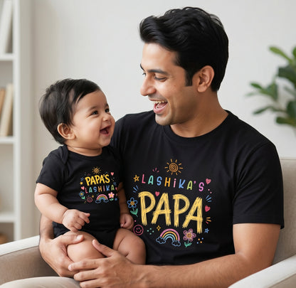New Born & Baby Clothing | Dad & Baby Twinning Black Sets With Customized Baby Name | Soft T-shirt