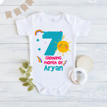 Infant monthly birthday with customized name 12 Months of Love and Happiness onesies