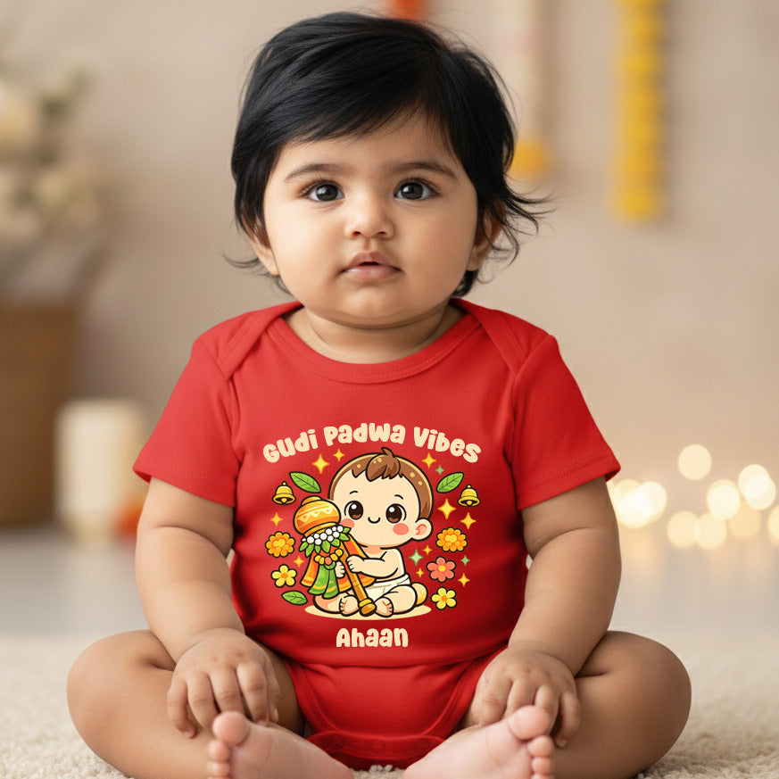New Born & Baby Clothing | Baby’s My First Gudi Padwa Vibes With Personalized Baby Boy Name | Soft Cotton