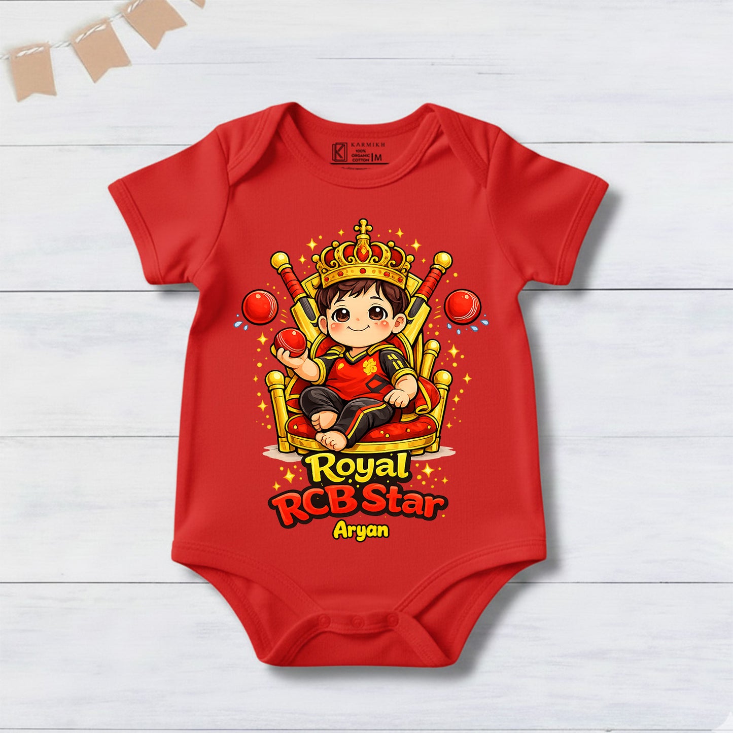 New Born & Baby Clothing | Royal RCB Star With Customized Baby Name | Soft Cotton