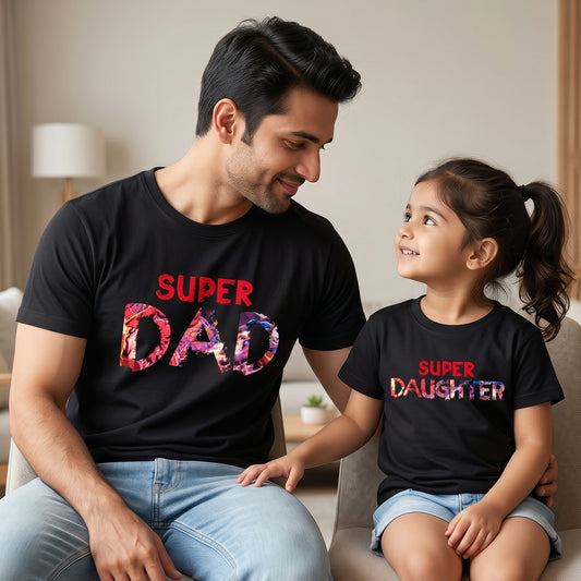 New Born & Baby Clothing | Super Dad And Daughter Twinning Sets Black T-shirt | Soft Cotton