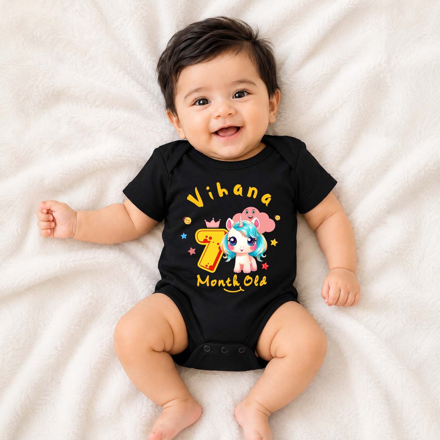 Infant monthly birthday_ With Customized Baby Name Stylish Black Onesies