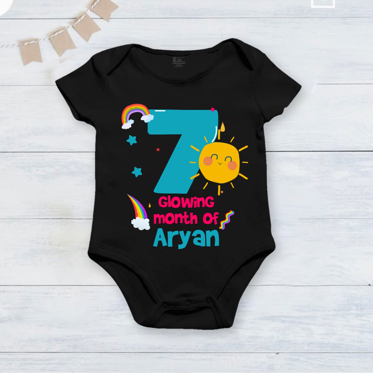 Infant monthly birthday_ With Customized Baby Boy's Name Stylish Black Onesies
