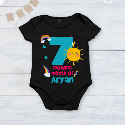 Infant monthly birthday_ With Customized Baby Boy's Name Stylish Black Onesies