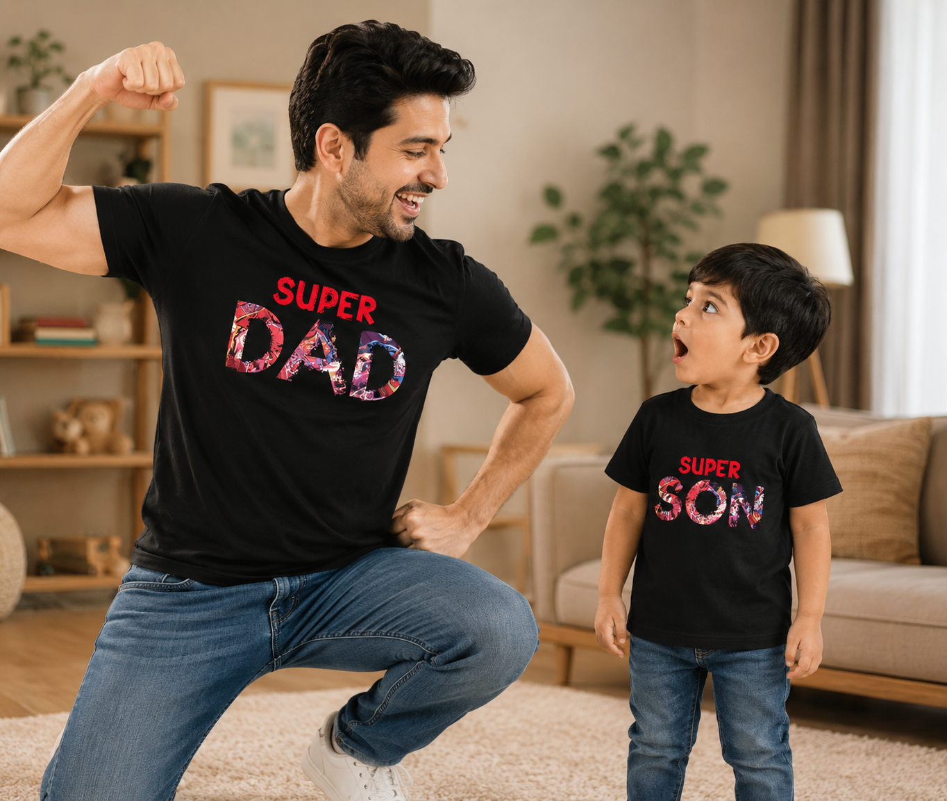 New Born & Baby Clothing | Super Dad And Son Twinning Sets T-shirt | Soft T-shirt