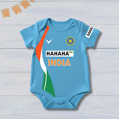 New Born & Baby clothing | Cricketer Indian jersey Inspired Baby Photoshoot Outfit for Baby with Customized Baby Name Printed | Soft Cotton