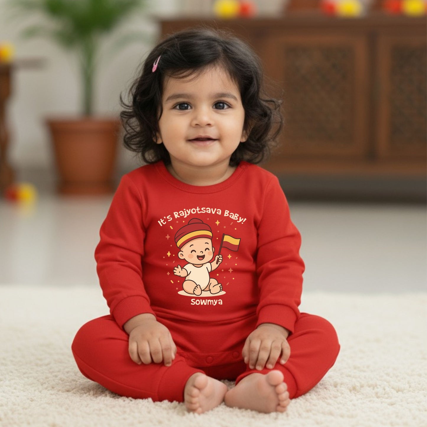 It's Rajyotsava Baby ... ! With Customized Baby Name  _ Red Full Romper