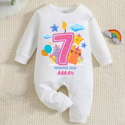 Infant monthly birthday 12 Months of Love Full White Onesie with customised baby name