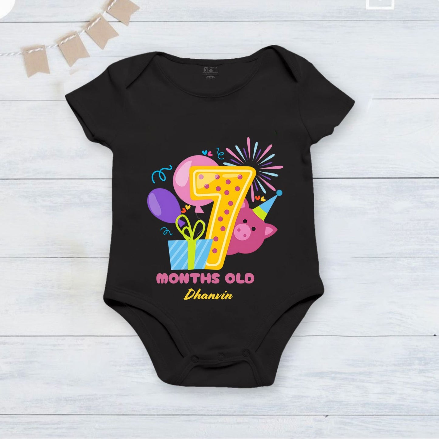 Infant monthly birthday_ With Customized Baby  Name Stylish Black Onesie