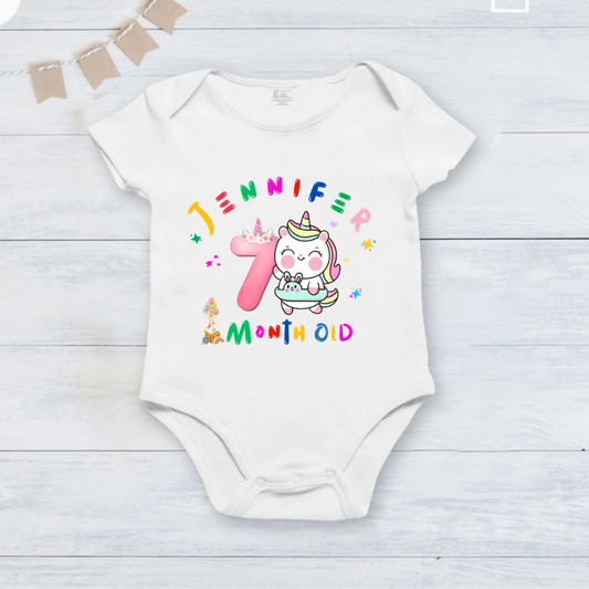 7th Infant monthly birthday 12 Months of Love_ Customized name White Onesie