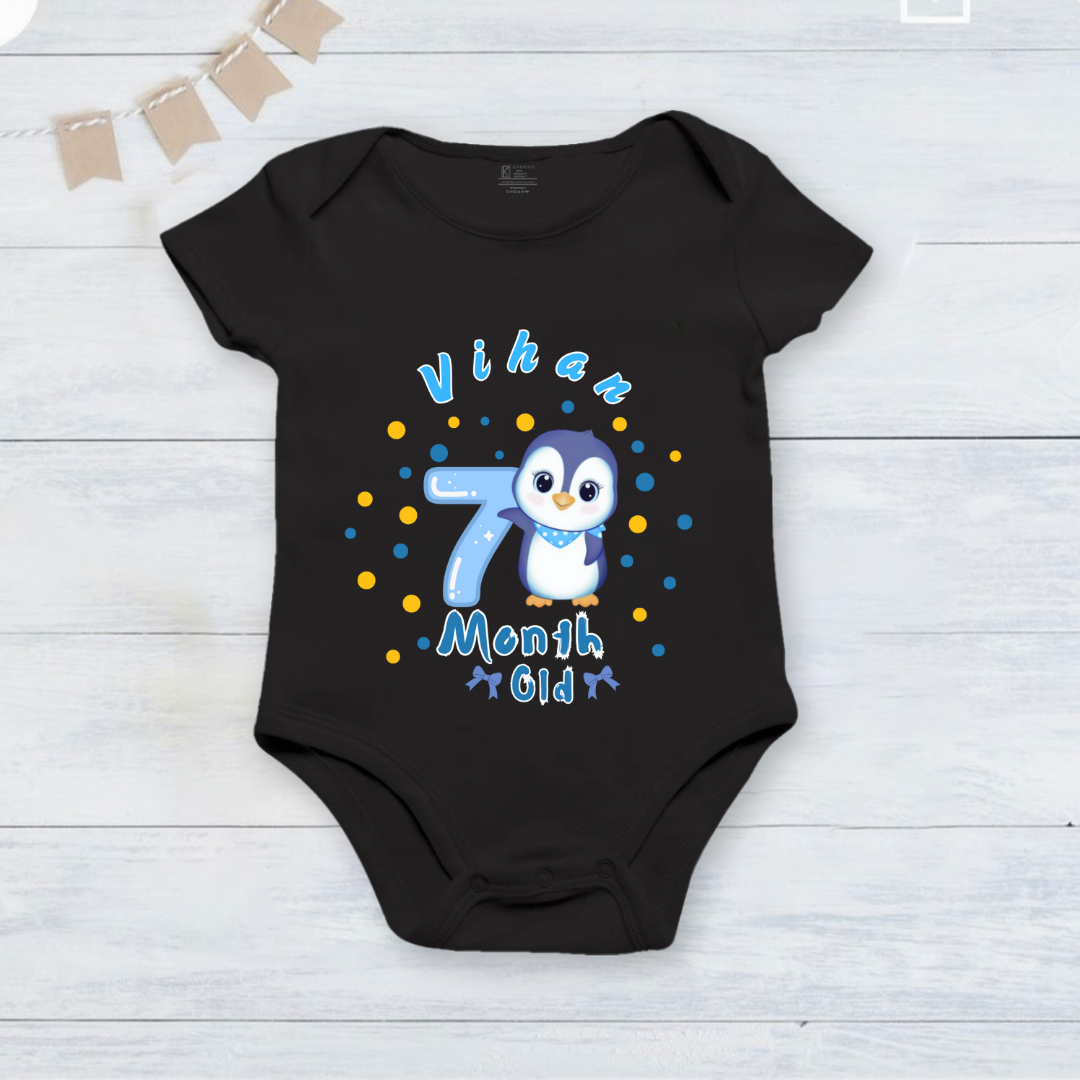 Infant monthly birthday_ With Customized Name Stylish Black Onesies
