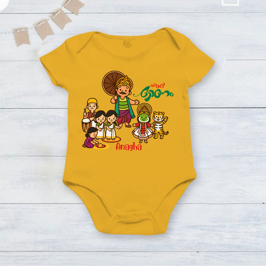Happy Onam with customised name_ Yellow Romper