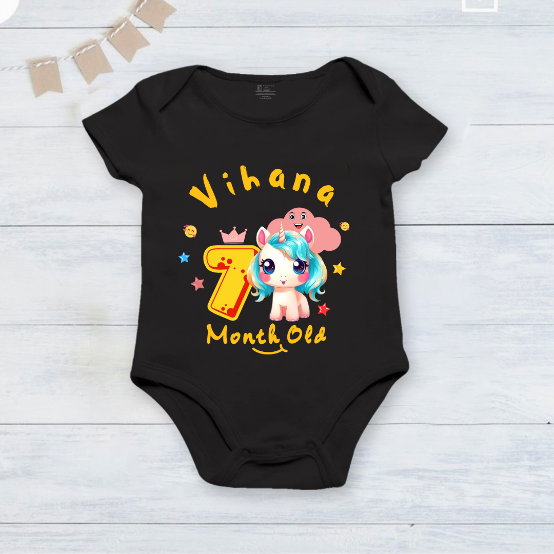 Infant monthly birthday_ With Customized Baby Name Stylish Black Onesies