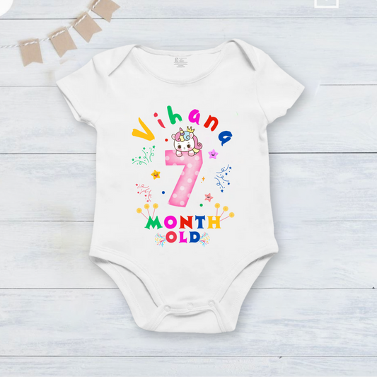 7th Infant monthly birthday 12 Months of Love_ Customized name White Onesie
