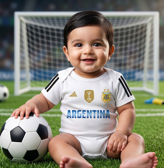 New Born & Baby clothing | Argentina Football Fan Baby Onesie with Customized Baby Name Printed | Soft Cotton