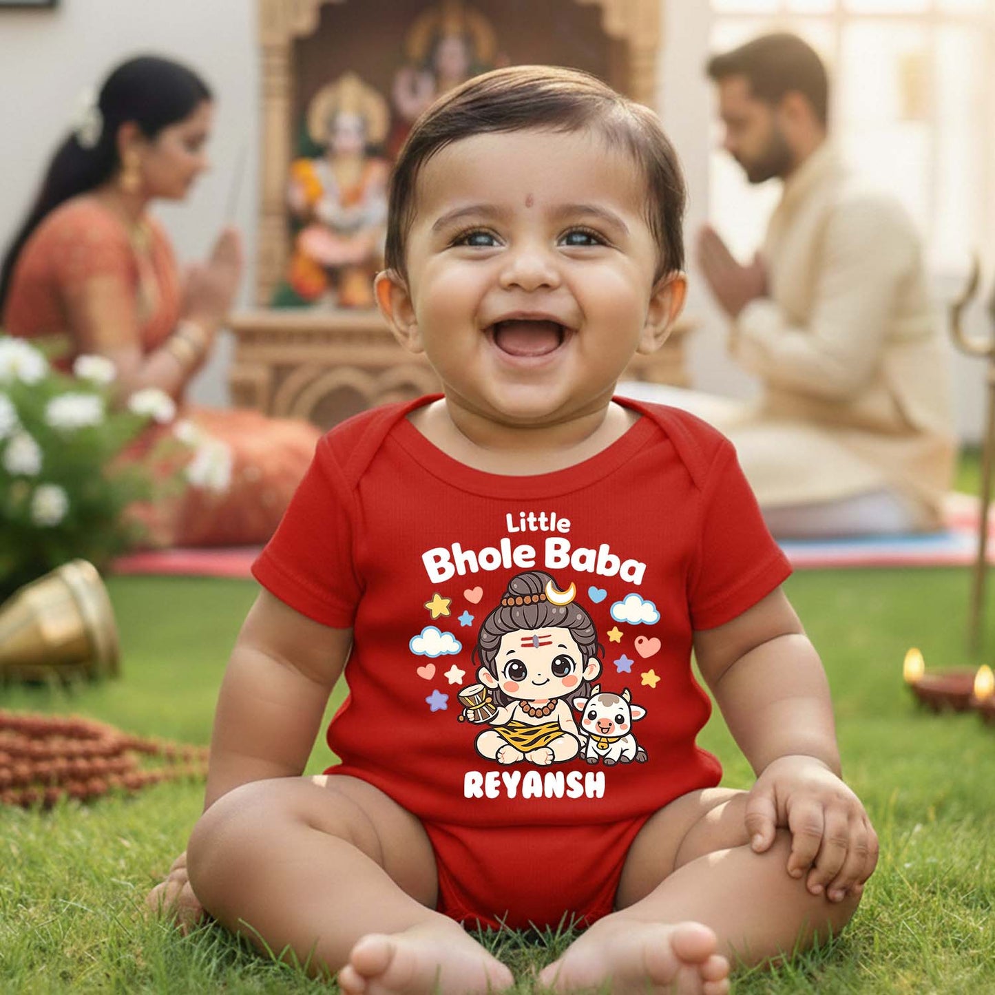 New Born & Baby Clothing | Little Bhole Baba With Customized Baby Name | Soft Red Cotton