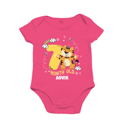Infant monthly birthday 12 Months of Baby Tiger _ Customized name Pink Onesie