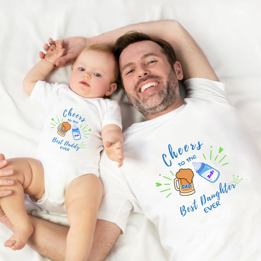 Father's Day Twinning Sets Cheers to the best daddy and best daughter ever T-shirt and onesie _white