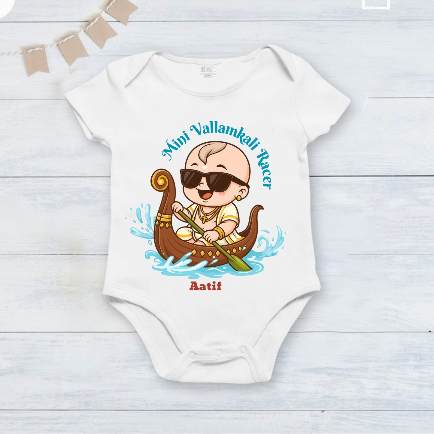 Mini Vallamkali Racer with customised name _ White Romper