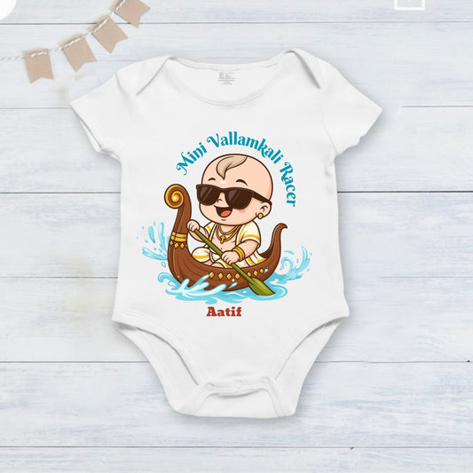 Mini Vallamkali Racer with customised name _ White Romper