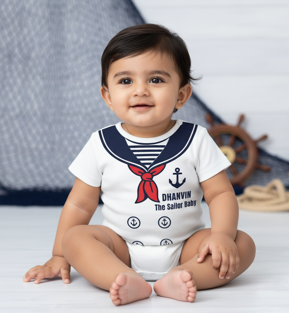 Professional The Sailor Baby Romper with customized baby name_ White Romper