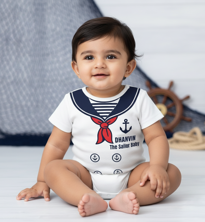 Professional The Sailor Baby Romper with customized baby name_ White Romper