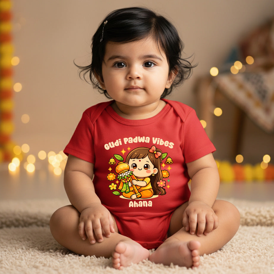 New Born & Baby Clothing | Baby’s My First Gudi Padwa Vibes With Personalized Baby Girl Name | Soft Cotton