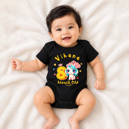 Infant monthly birthday_ With Customized Baby Name Stylish Black Onesies