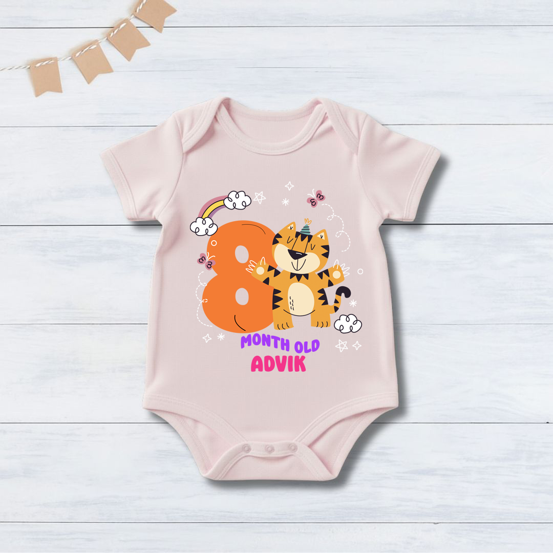 8th Infant monthly birthday Months of Baby Tiger _ Customized name Pink Onesie