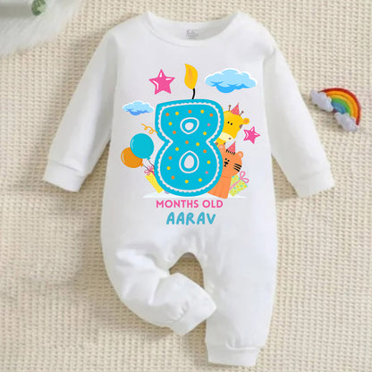 Infant monthly birthday 12 Months of Love Full White Onesie with customised baby name