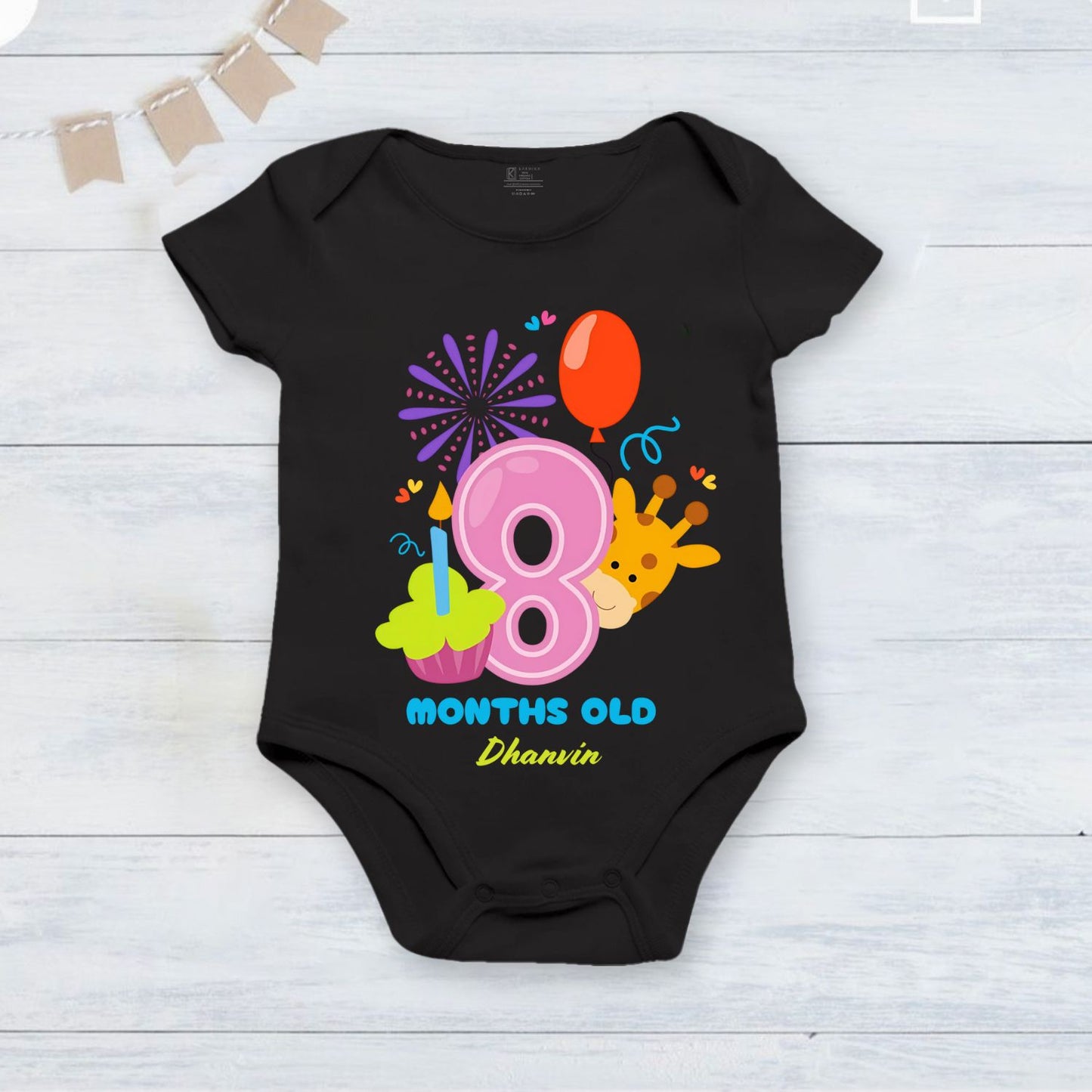 Infant monthly birthday_ With Customized Baby  Name Stylish Black Onesie