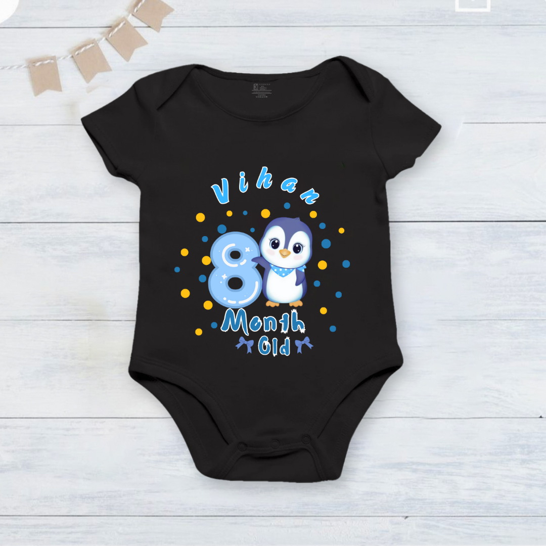 Infant monthly birthday_ With Customized Name Stylish Black Onesies