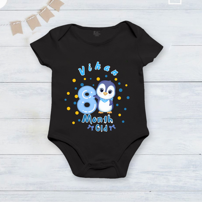 Infant monthly birthday_ With Customized Name Stylish Black Onesies