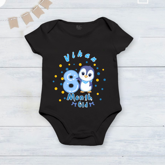 8th Infant monthly birthday_ With Customized Name Stylish Black Onesies