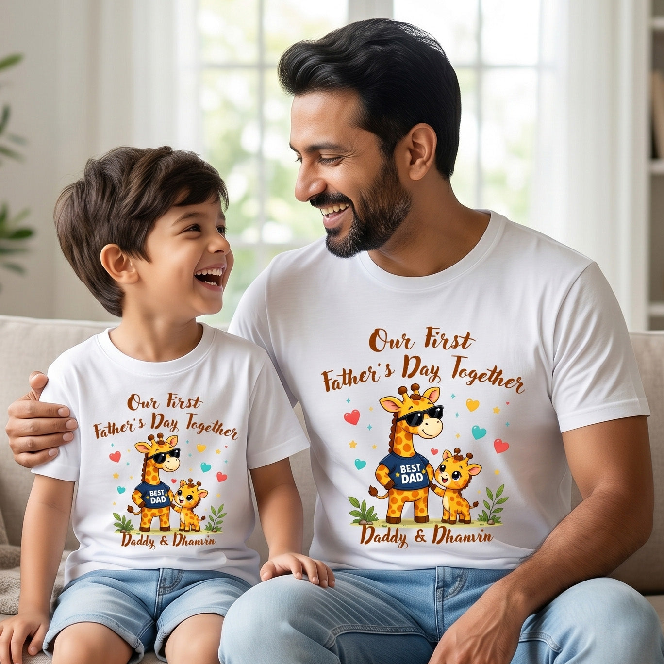 New Born & Baby Clothing | First Father's Day Together Dad & Son Twinning Sets With Customized Baby Name | Soft T-shirt