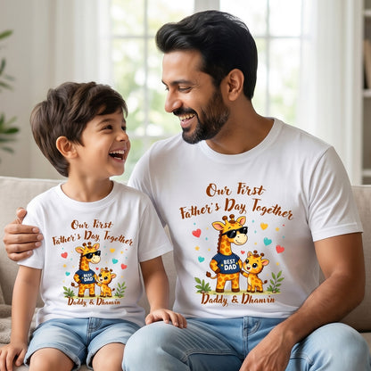 New Born & Baby Clothing | First Father's Day Together Dad & Son Twinning Sets With Customized Baby Name | Soft T-shirt