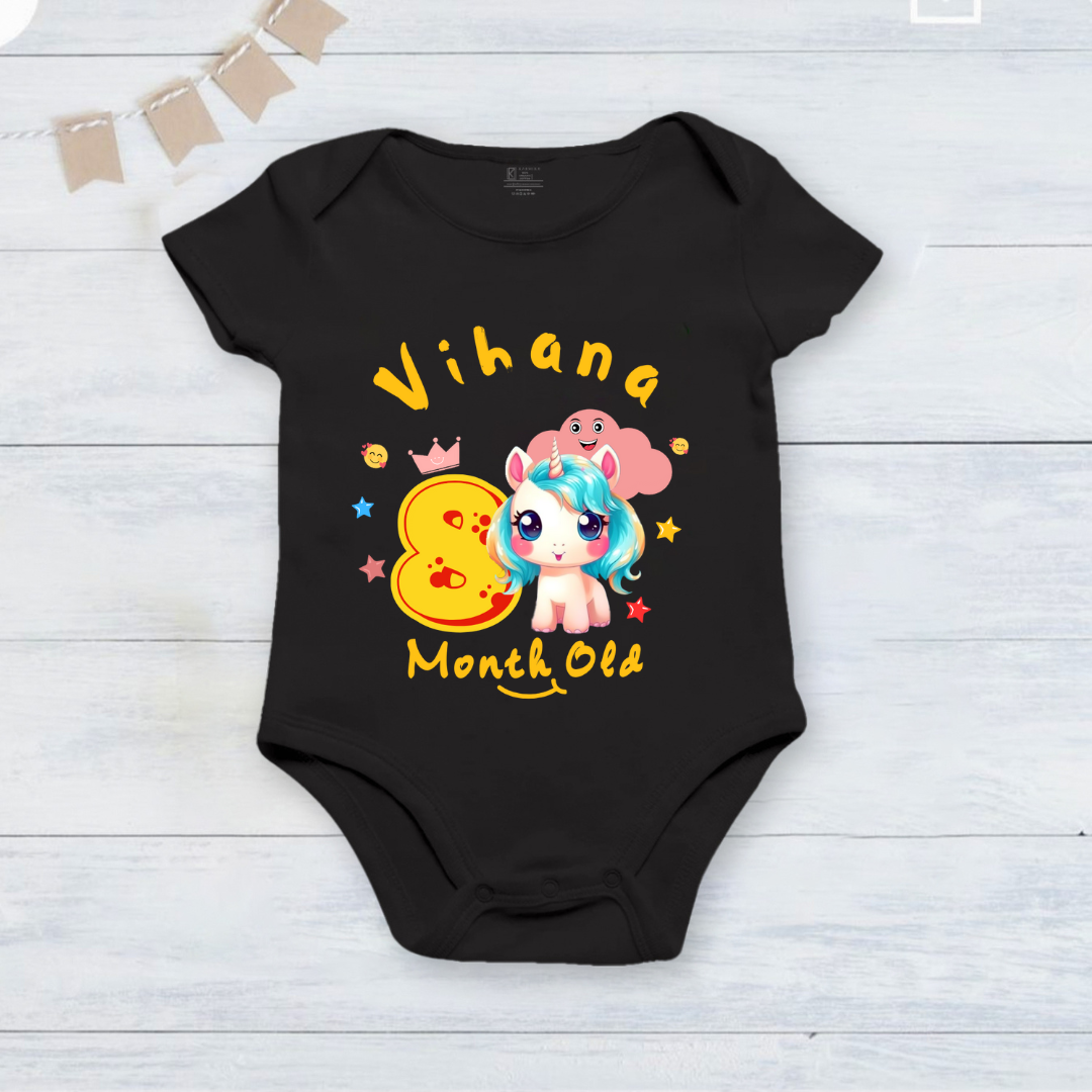 Infant monthly birthday_ With Customized Baby Name Stylish Black Onesies