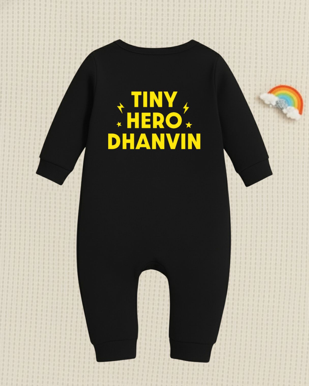 Little Bat Baby Hero Style Costume Outfit  Cartoon With Customized Baby Name _ Black Full Romper