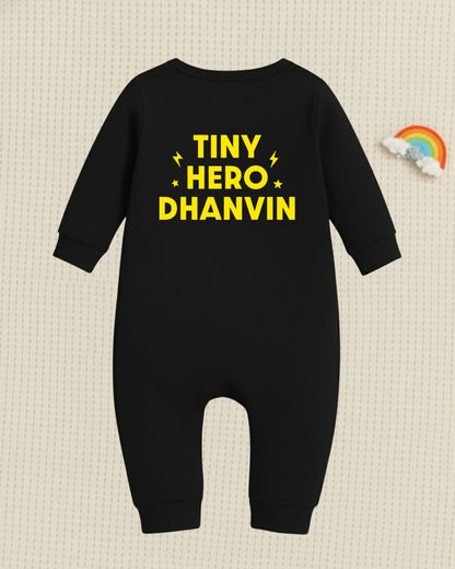 Little Bat Baby Hero Style Costume Outfit  Cartoon With Customized Baby Name _ Black Full Romper