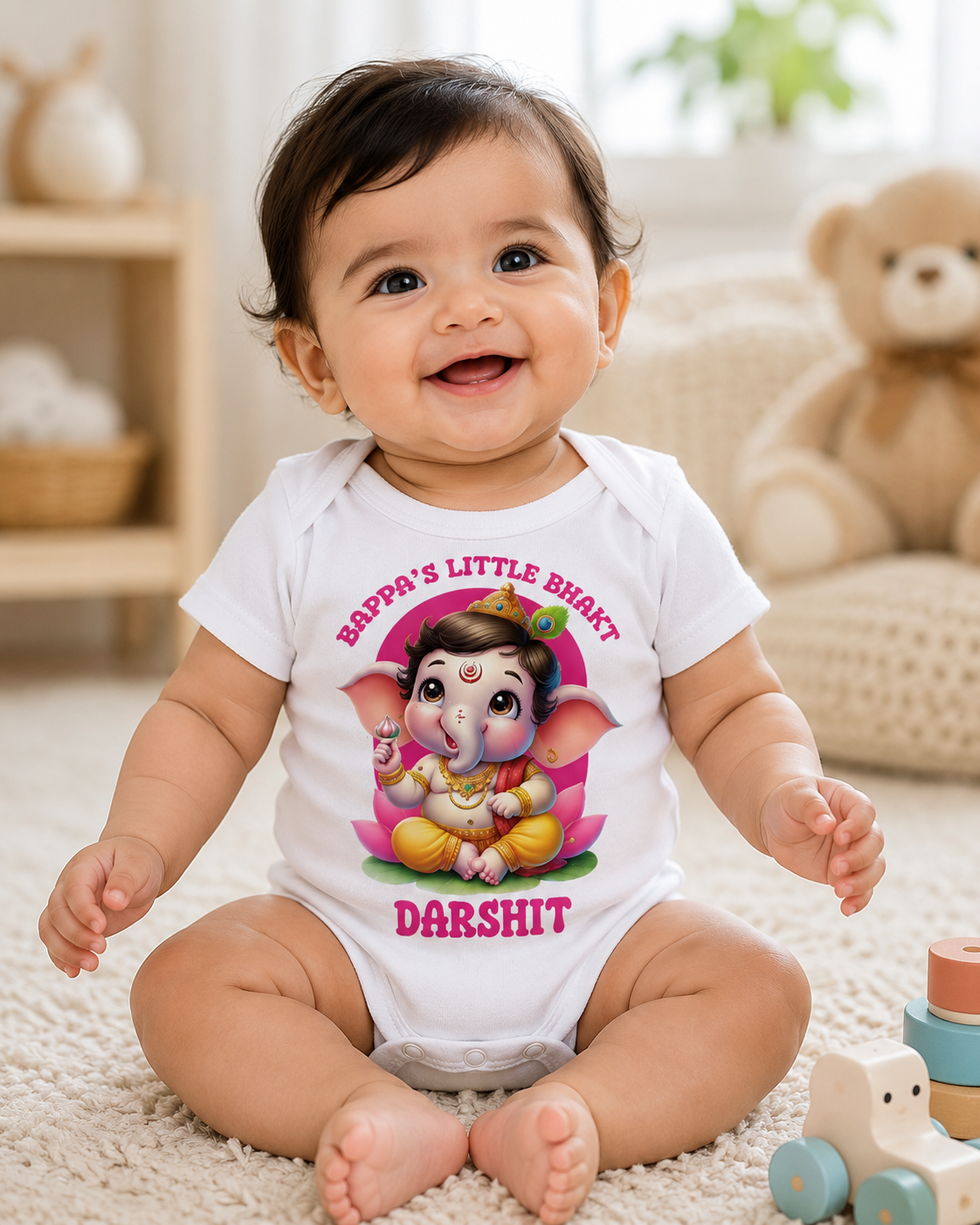 Bappa's Little Bhakt White With Name