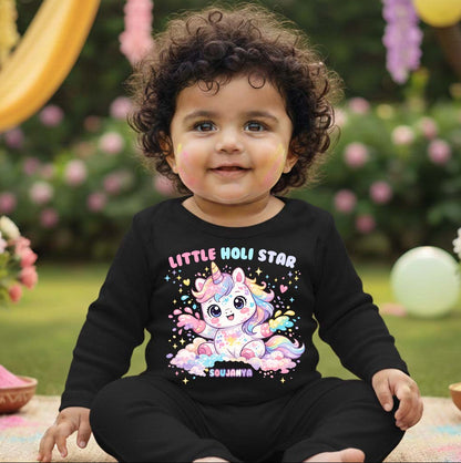 New Born & Baby Clothing | Baby My First Holi Little Holi Sir Black Romper With Customized Baby Name | Soft Cotton