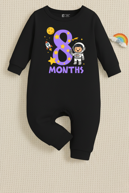 Infant monthly birthday Combo with customized name Space Astronaut 12 Months of Love_ Black Full onesies