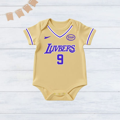 Yellow Basketball Jersey Inspired With Customized Baby Name Bodysuit _ Yellow Romper