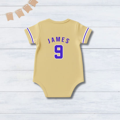 Yellow Basketball Jersey Inspired With Customized Baby Name Bodysuit _ Yellow Romper